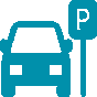 Clipart image of a car parked next to a parking sign for The Church at Koloa.