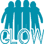 Clipart image with 4 children in the background with the word "GLOW" in the foreground representing the GLOW Ministry at The Church at Koloa.