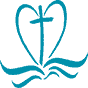 Clipart outline of a heart with a cross in the middle over an open bible representing Women's Ministry at The Church at Koloa.